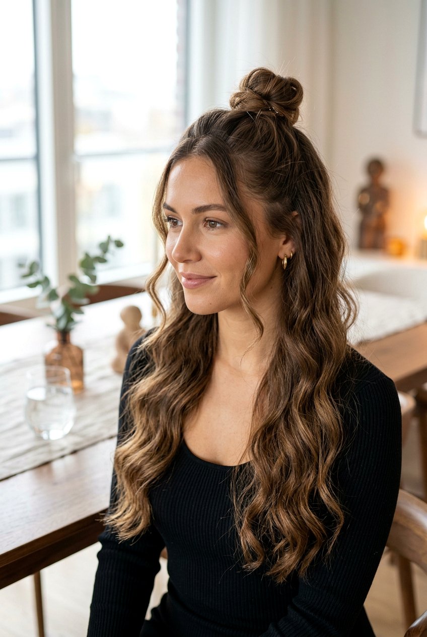 Half Up Bun Dinner Hair - 20 dinner date hairstyles - 20 dinner date hairstyles