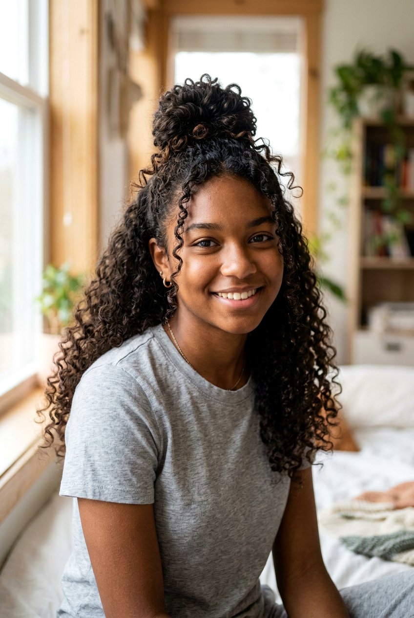 Half Up Bun For Curly Hair - 20 half up bun hairstyles for teens - 20 half up bun hairstyles for teens