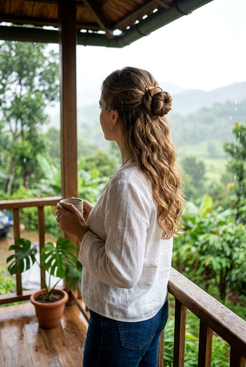 Half Up Bun For Humid Weather - 20 monsoon friendly hairstyles - 20 monsoon friendly hairstyles