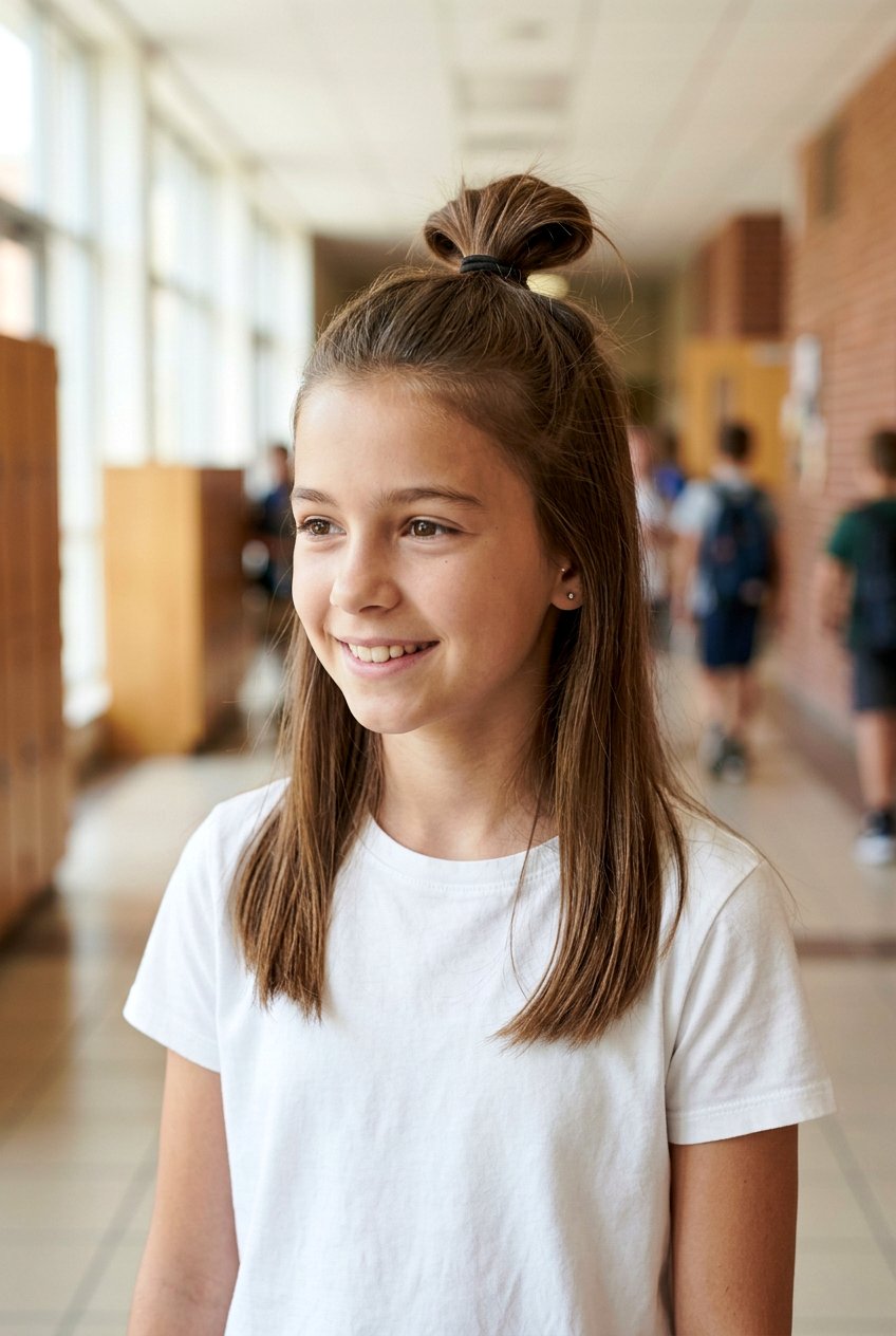 Half Up Bun For School Girls - 20 school bun hairstyle for girls - 20 school bun hairstyle for girls