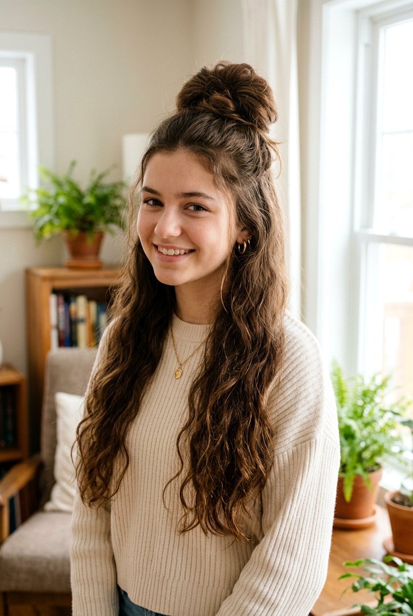 Half Up Bun For Thick Hair - 20 half up bun hairstyles for teens - 20 half up bun hairstyles for teens