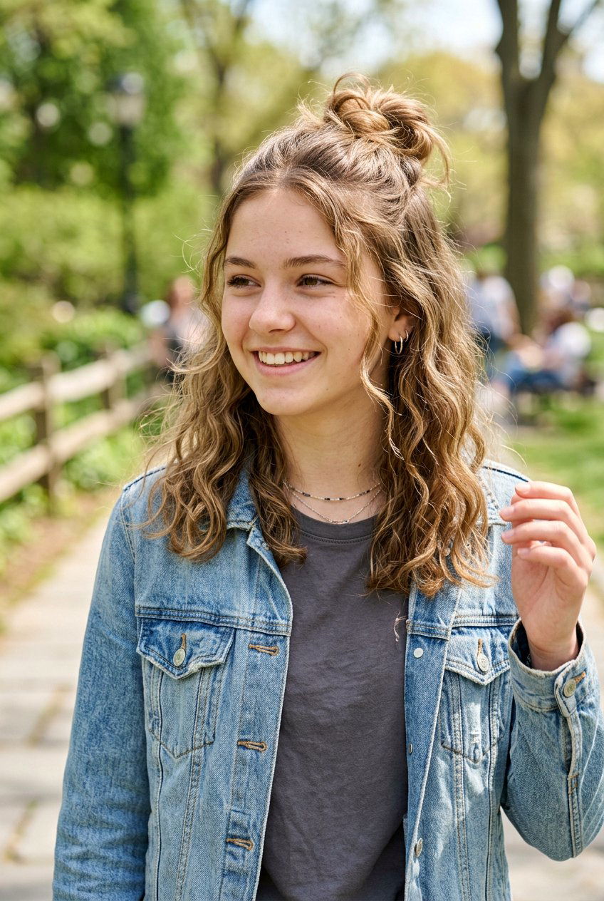 Half Up Bun On Wavy Hair - 20 half up bun hairstyles for teens - 20 half up bun hairstyles for teens