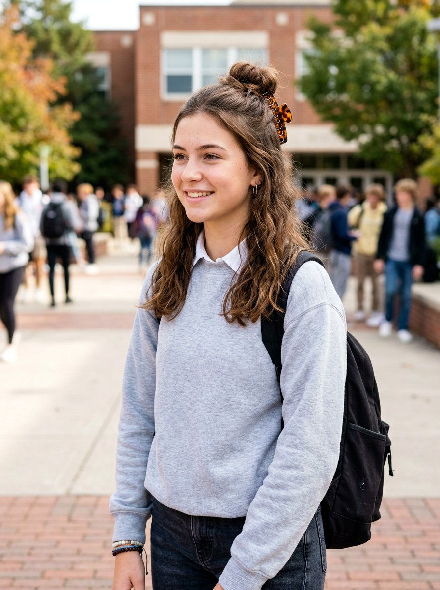 Half Up Bun With Claw Clip School - 20 school half up bun hairstyle - 20 school half up bun hairstyle