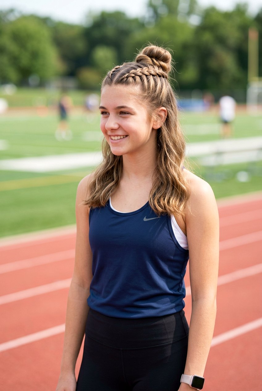 Half Up Bun With Dutch Braids - 20 half up bun hairstyles for teens - 20 half up bun hairstyles for teens