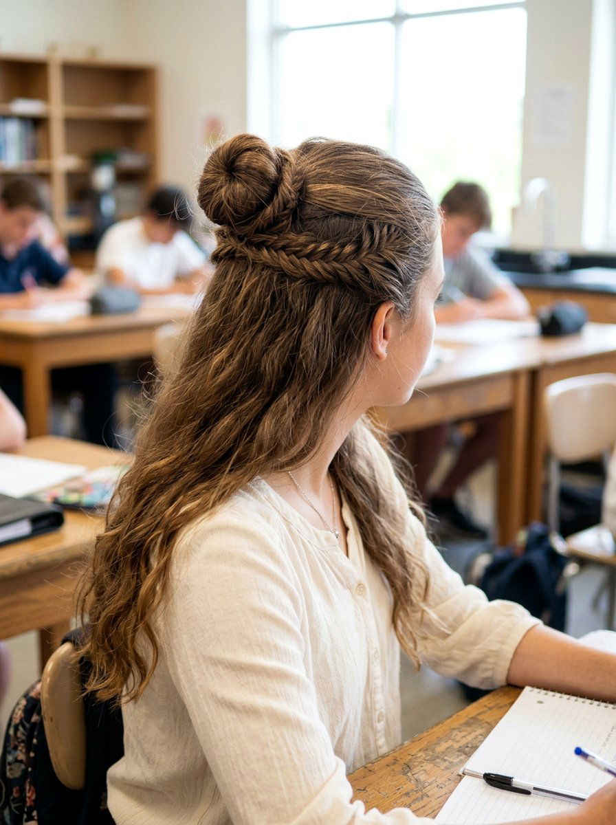 Half Up Bun With Fishtail Detail School - 20 school half up bun hairstyle - 20 school half up bun hairstyle