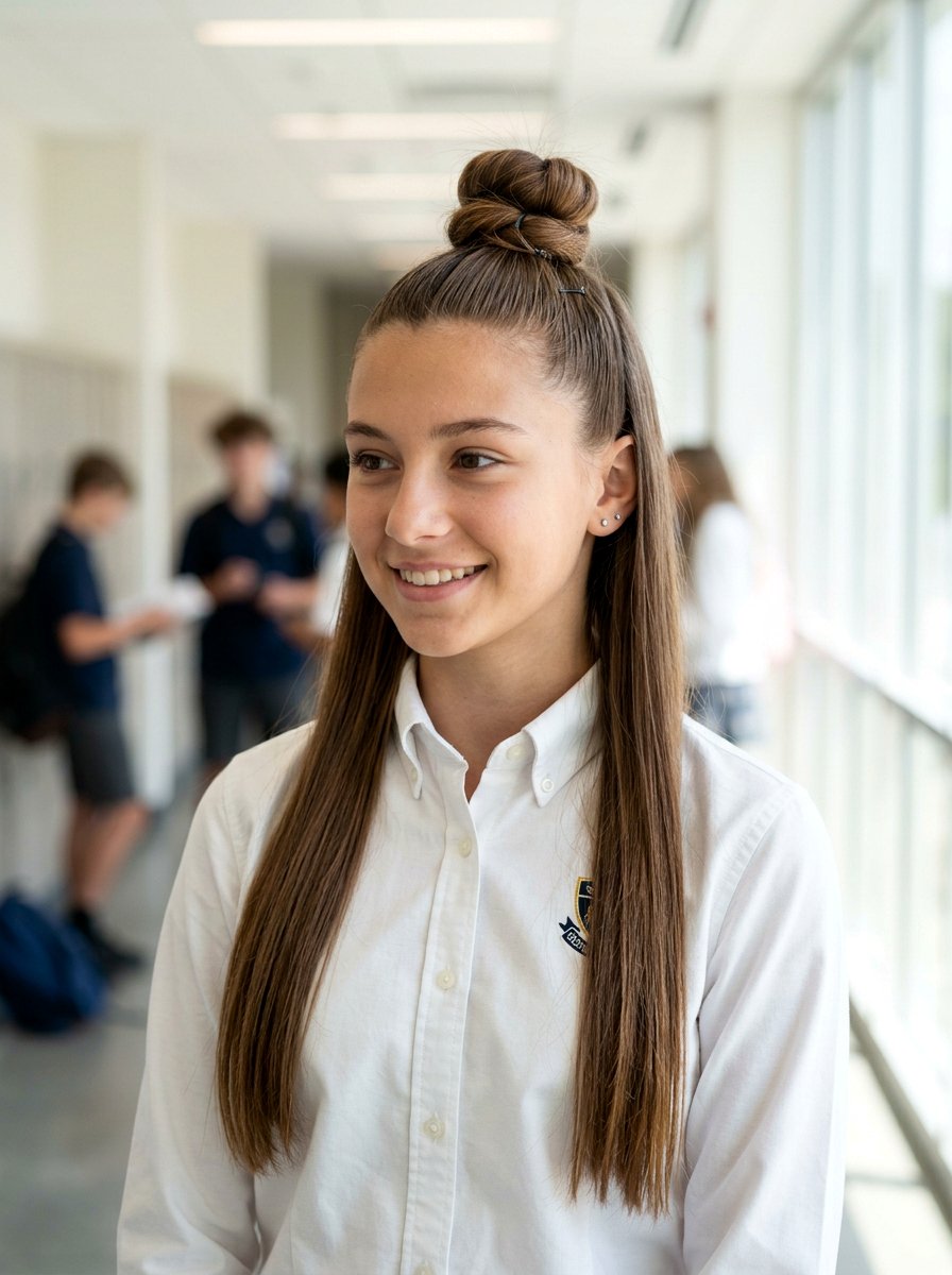 Half Up Bun With Straight Hair For School - 20 school half up bun hairstyle - 20 school half up bun hairstyle