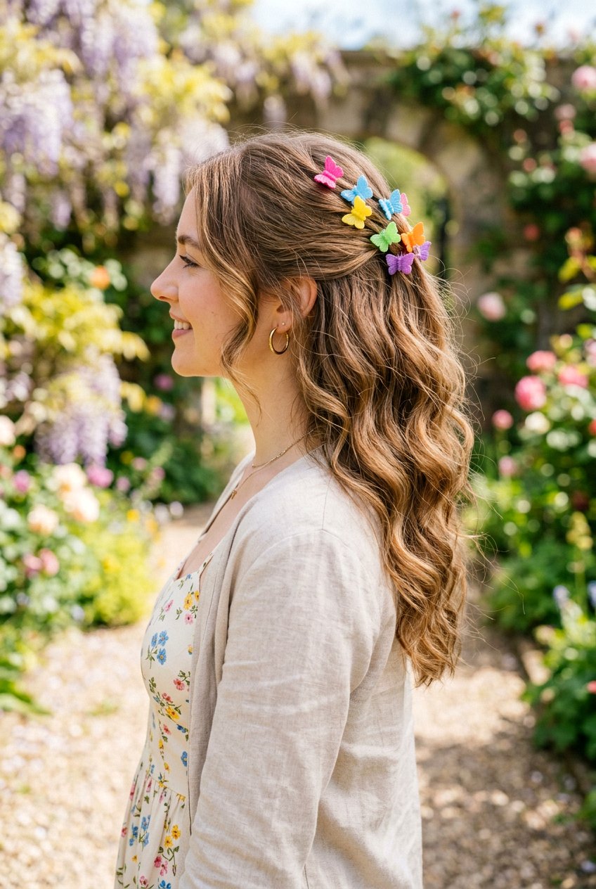 Half Up Butterfly Clip Hairstyle - 20 butterfly clip hairstyles - 20 butterfly clip hairstyles