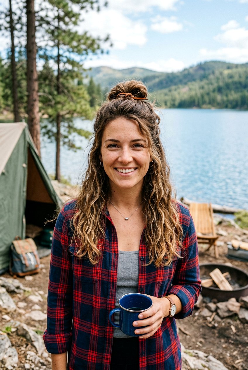 Half Up Camping Hairstyle - 20 camping hairstyles for women - 20 camping hairstyles for women