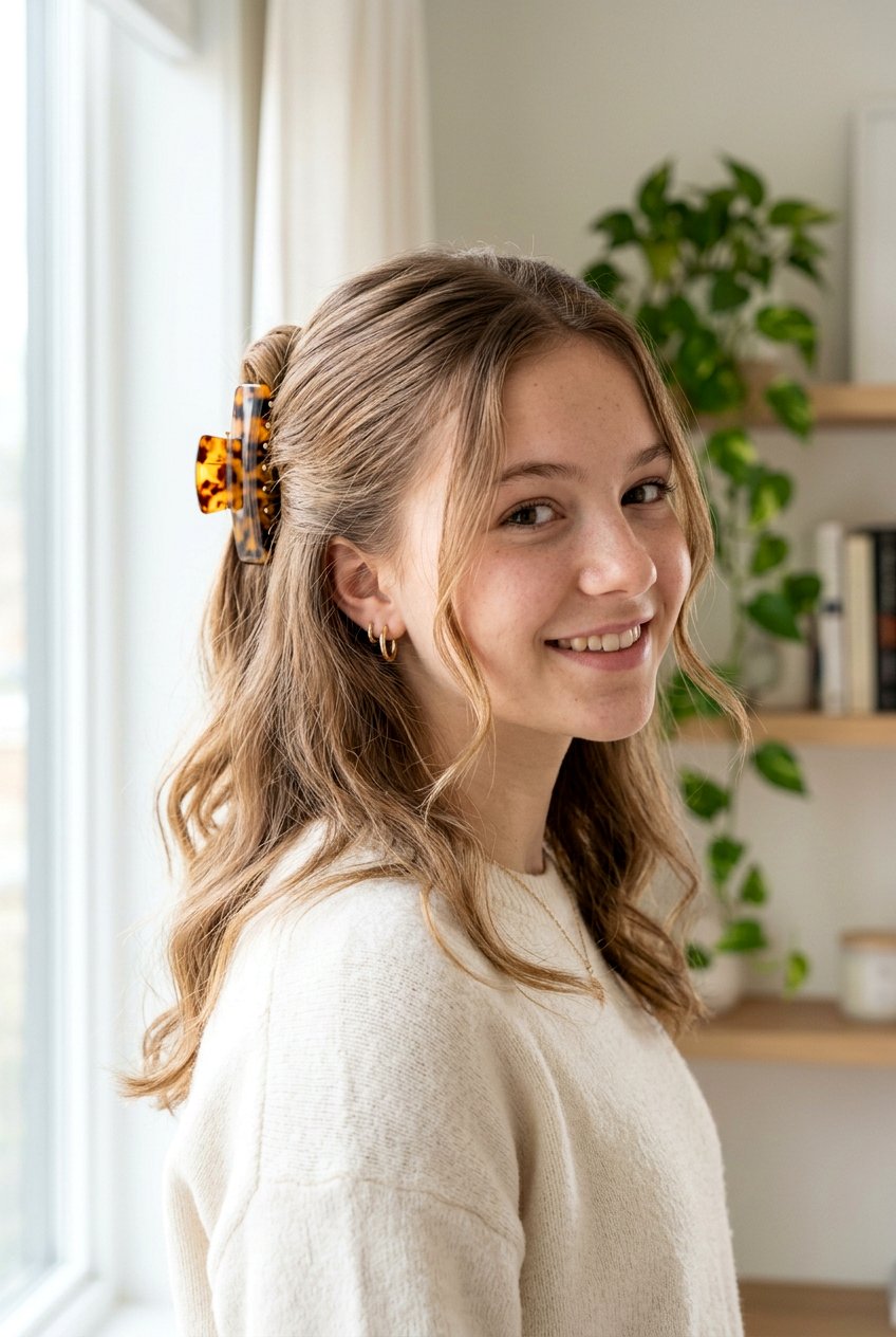 Half Up Claw Clip - 20 simple half up hairstyle for teens - 20 simple half up hairstyle for teens