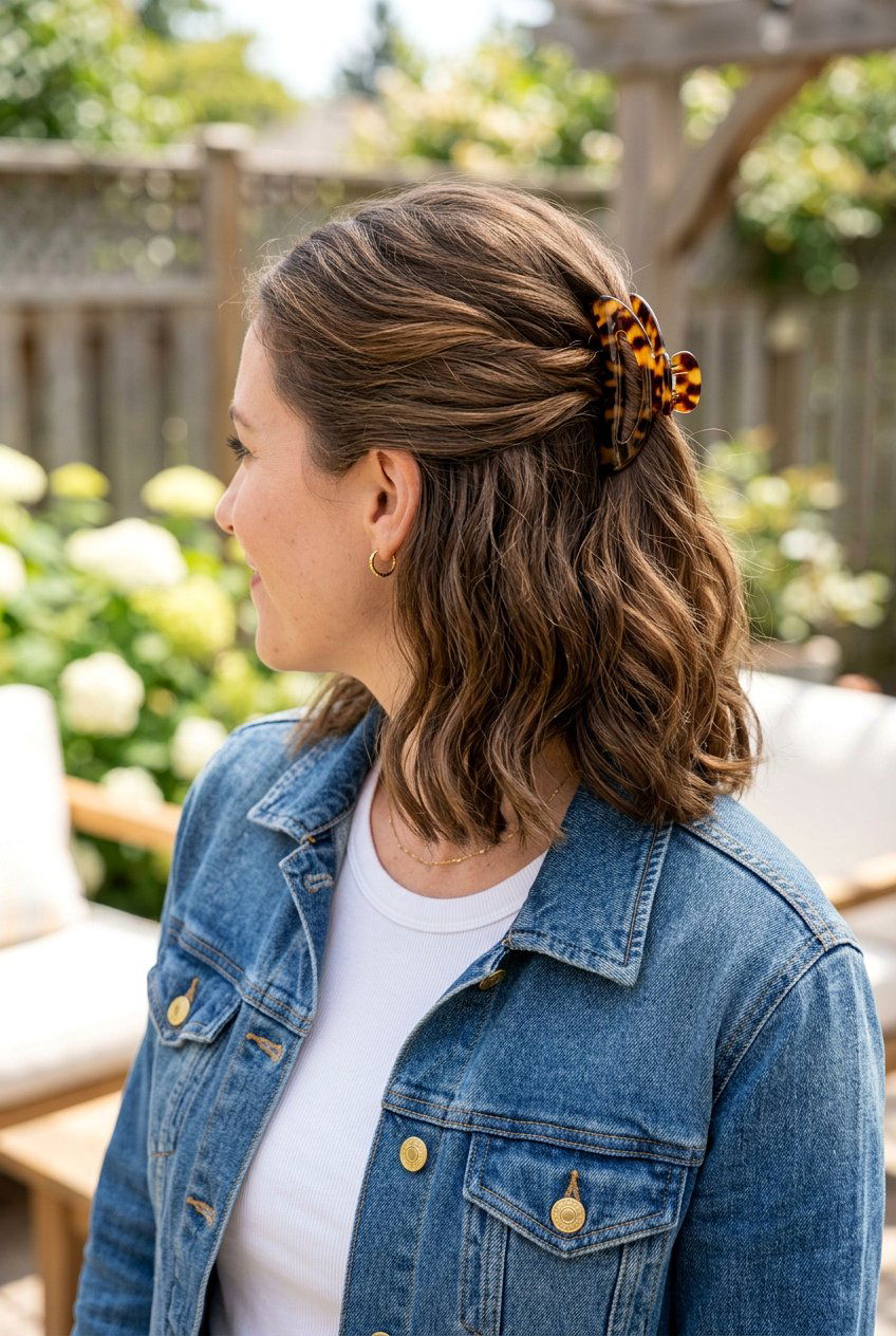 Half Up Claw Clip - 20 travel hairstyle for shoulder length hair - 20 travel hairstyle for shoulder length hair