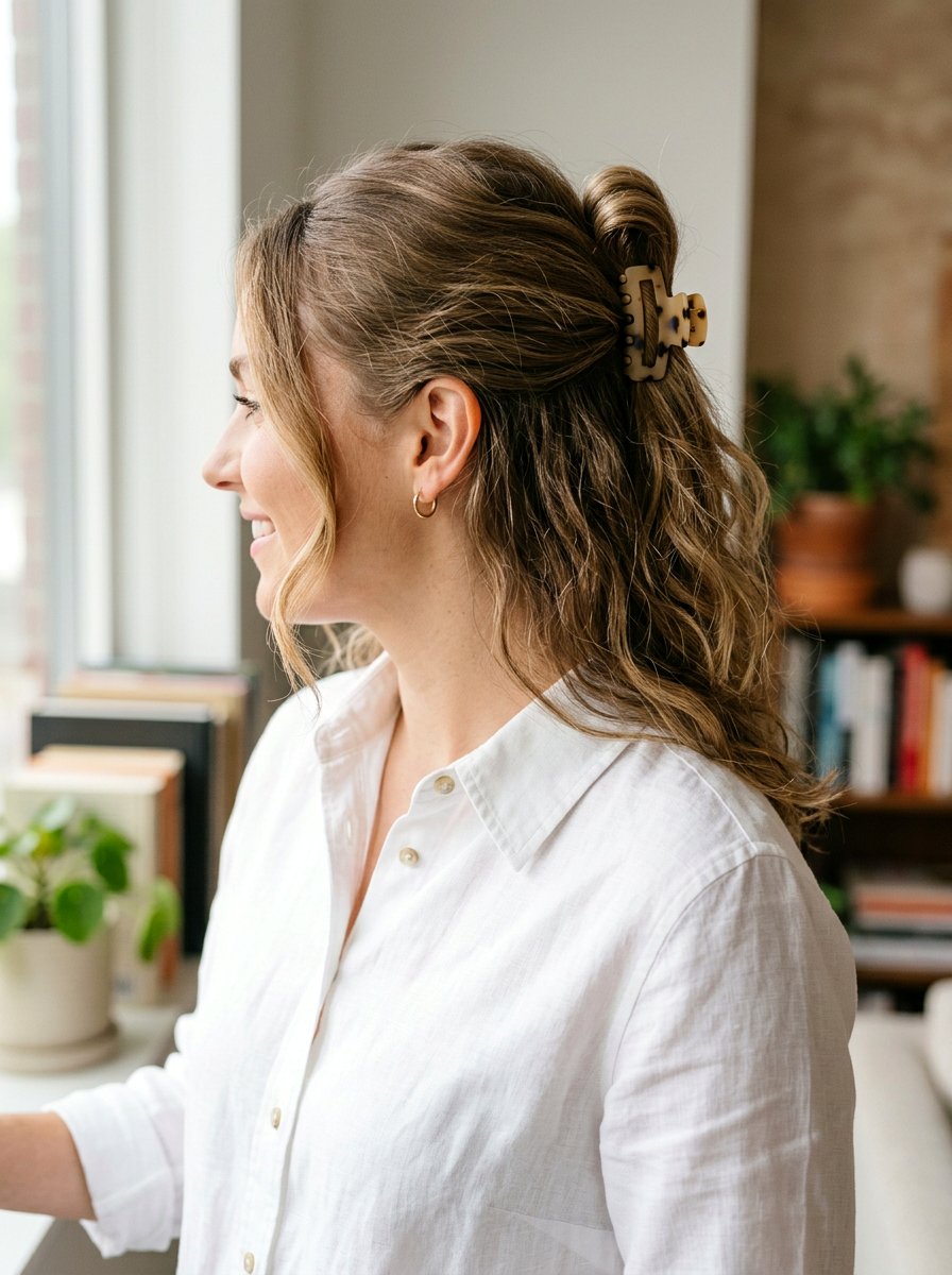 Half Up Claw Clip - 20 office hairstyle with minimal effort - 20 office hairstyle with minimal effort