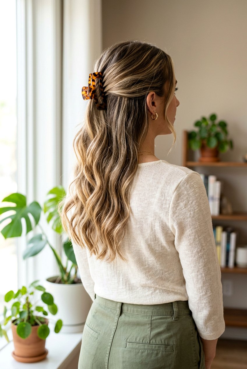 Half Up Claw Clip Hairstyle - 20 girls night out hairstyles - 20 girls night out hairstyles