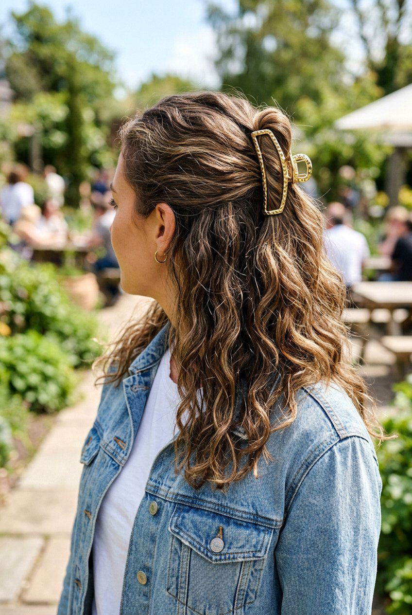 Half Up Claw Clip - 20 easy claw clip hairstyles for medium hair - 20 easy claw clip hairstyles for medium hair