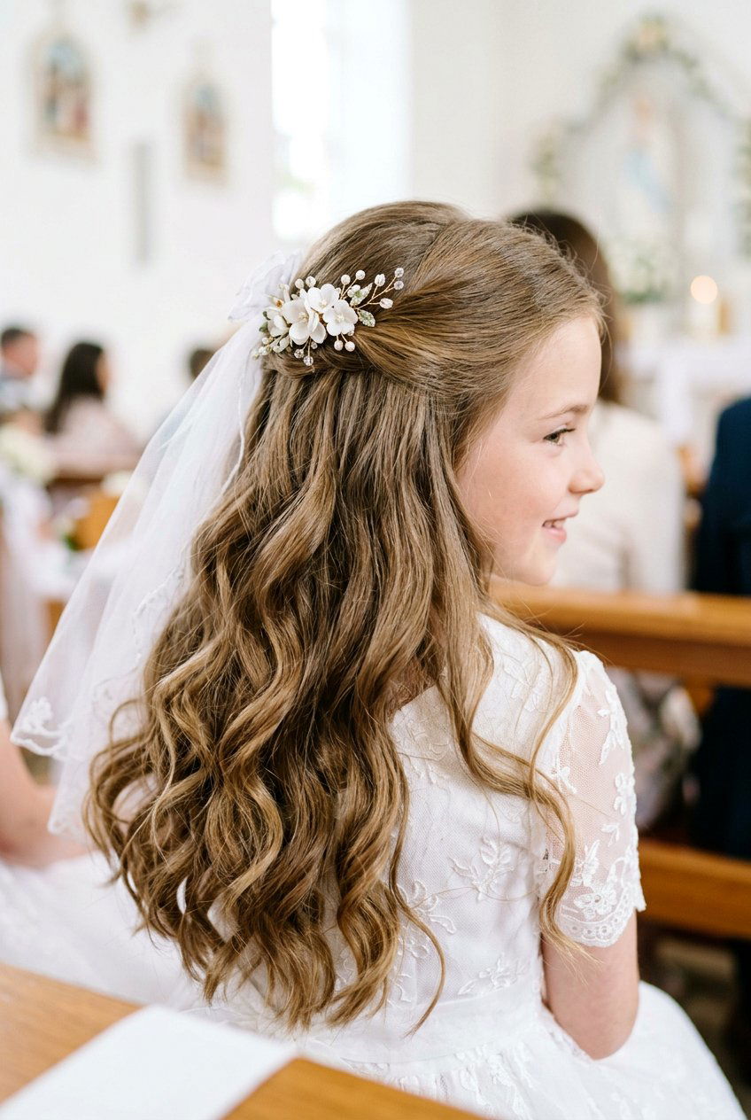 Half Up Communion Curls For Girls - 20 communion hairstyles for girls - 20 communion hairstyles for girls