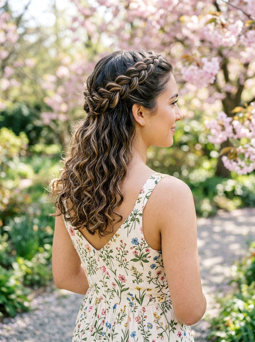 Half Up Crown Braid With Loose Curls - 20 crown braid with loose curls - 20 crown braid with loose curls