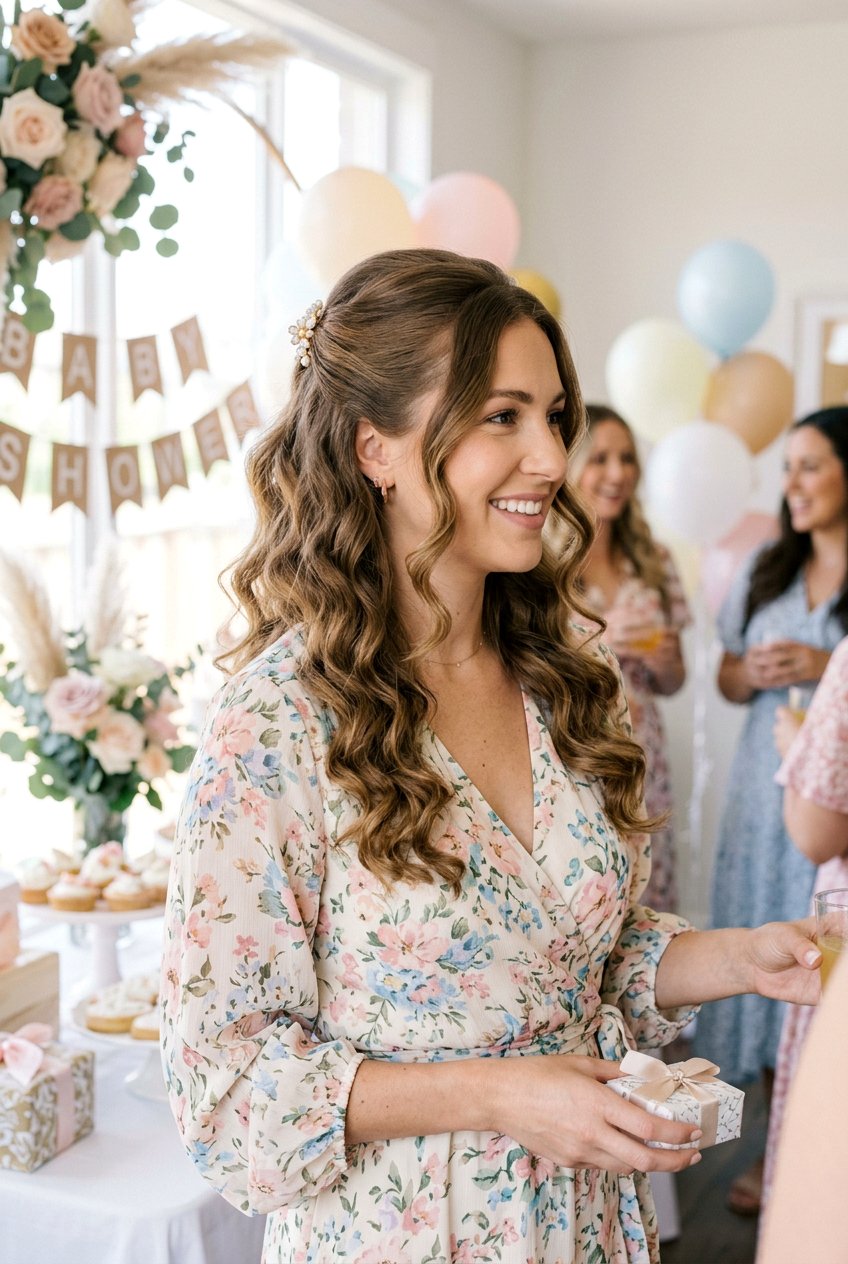 20 Gorgeous Baby Shower Curls Hairstyle Ideas for Moms-to-Be