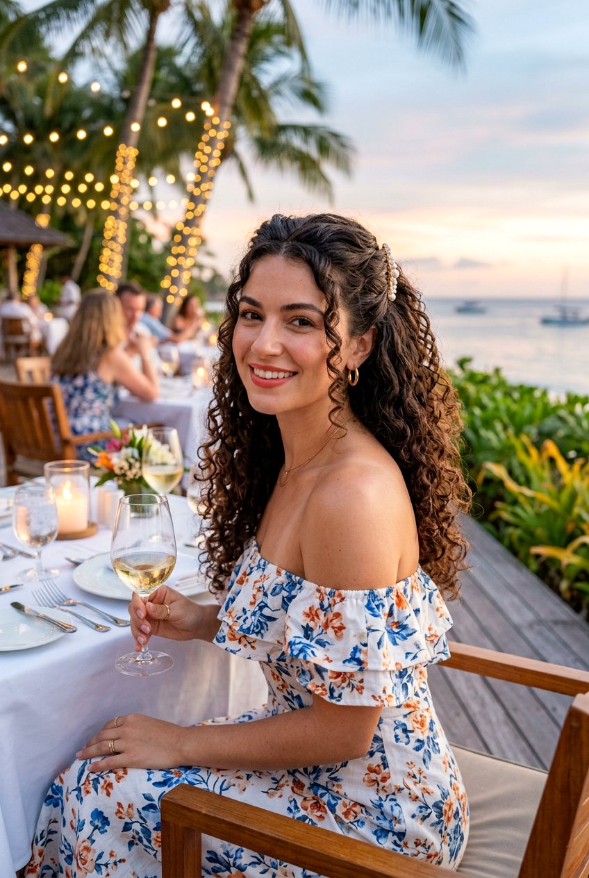 Half Up Curls For Vacation Dinner - 20 vacation dinner hairstyles - 20 vacation dinner hairstyles