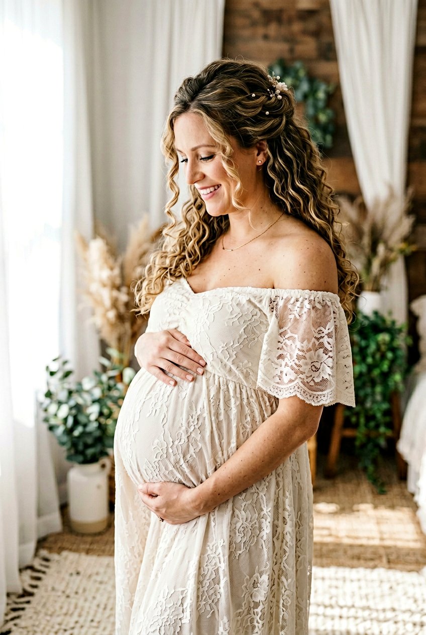 Half Up Curls Maternity Photoshoot - 20 maternity shoot curls hairstyle - 20 maternity shoot curls hairstyle