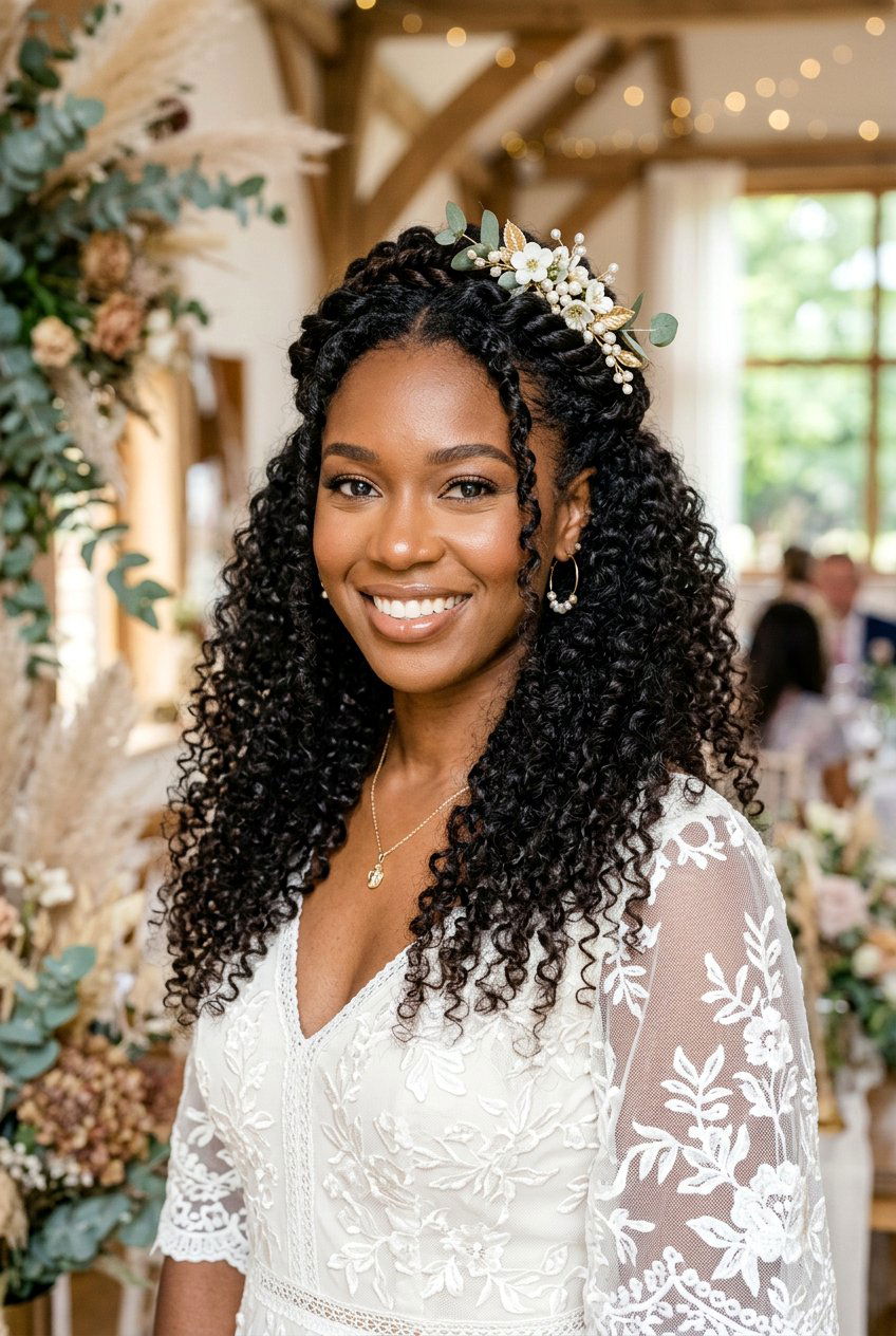 Half Up Curly Bridal Updo - 20 bridal curly updo for natural hair - 20 bridal curly updo for natural hair