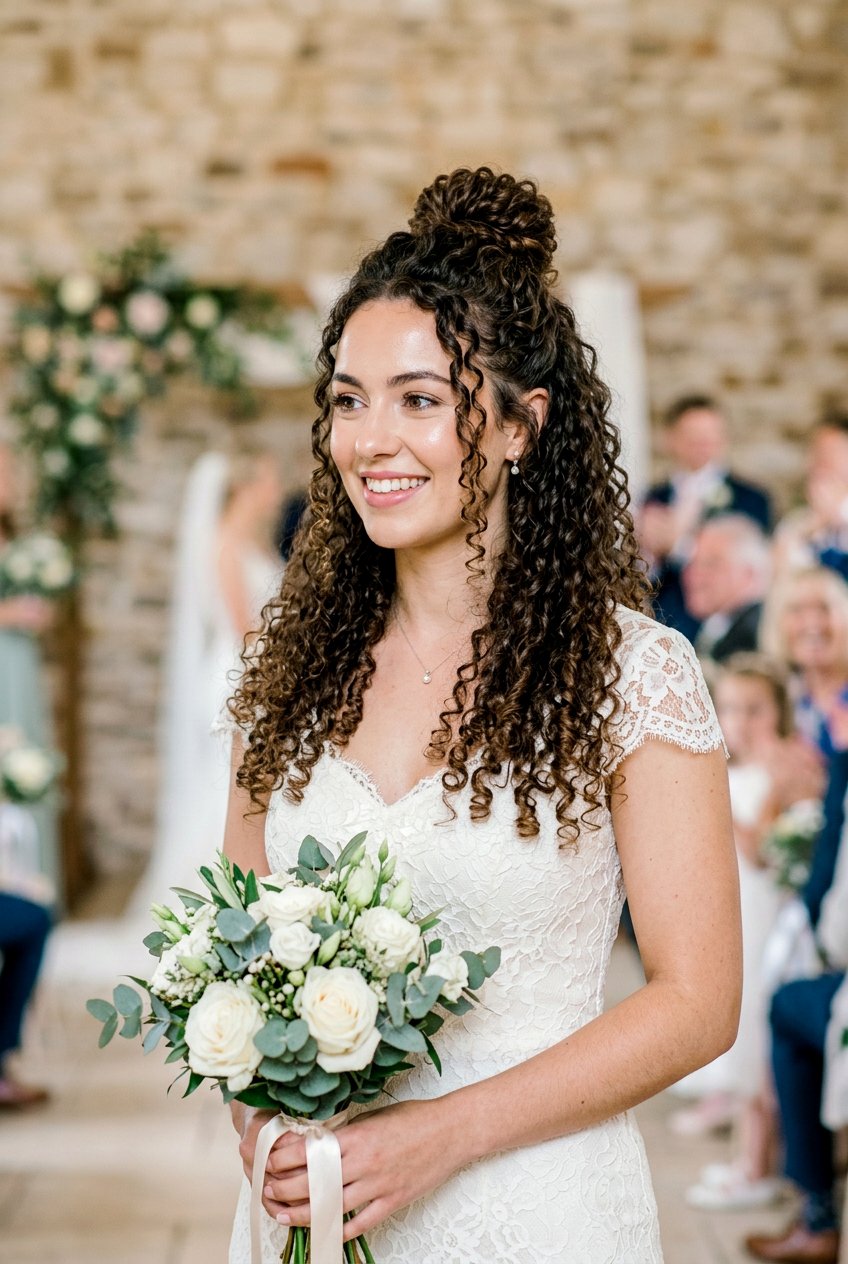 Half Up Curly Bun With Flowing Ringlets - 20 bridesmaid half up with curls - 20 bridesmaid half up with curls