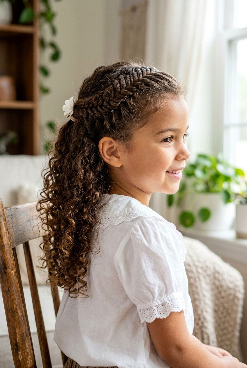 Half Up Curly Fishtail Braid - 20 little girls half up curls hairstyle - 20 little girls half up curls hairstyle