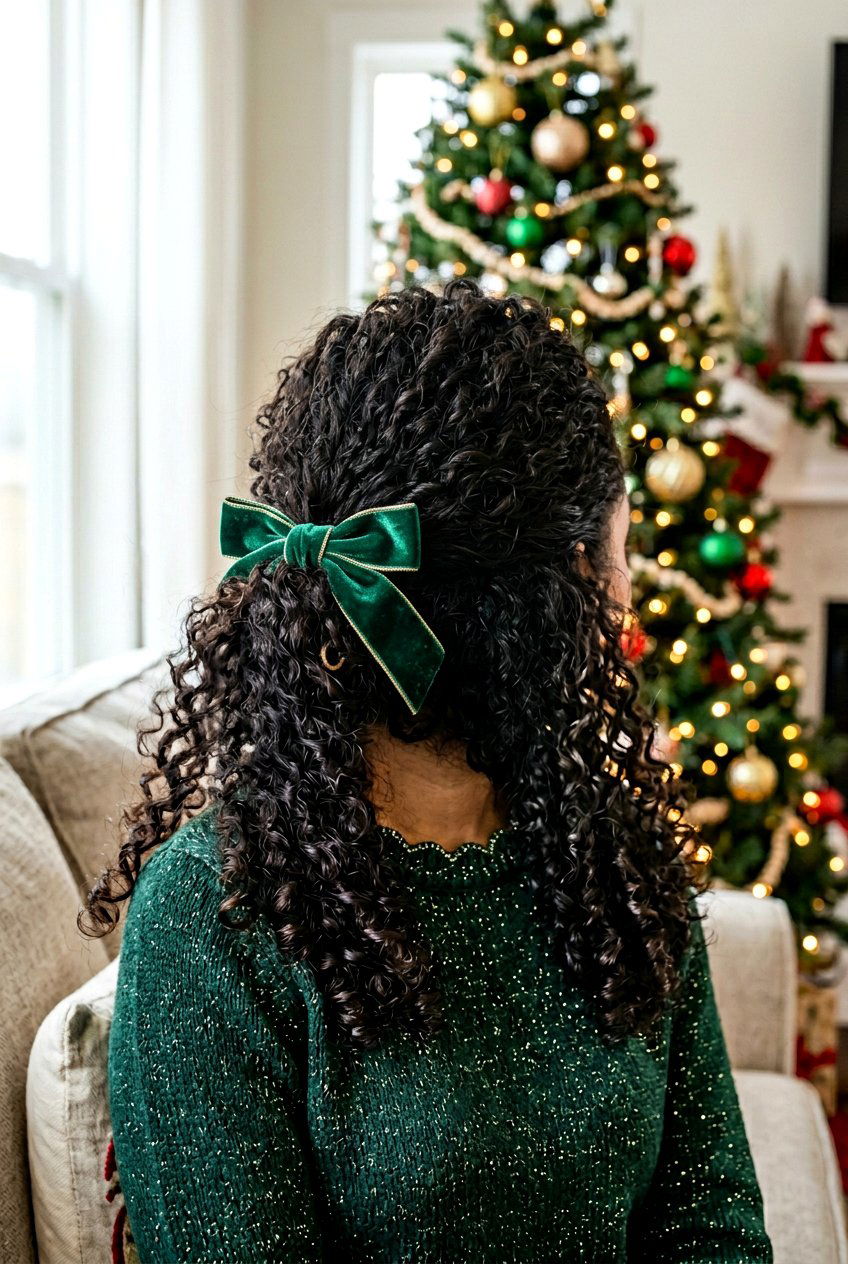 Half Up Curly Ponytail With Bow - 20 holiday ponytail with bow - 20 holiday ponytail with bow