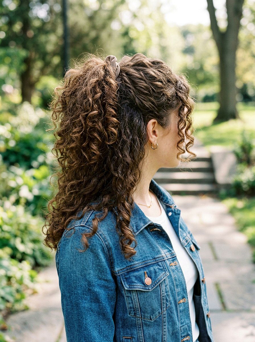 Half Up Curly Ponytail With Volume - 20 humidity proof curly ponytail - 20 humidity proof curly ponytail