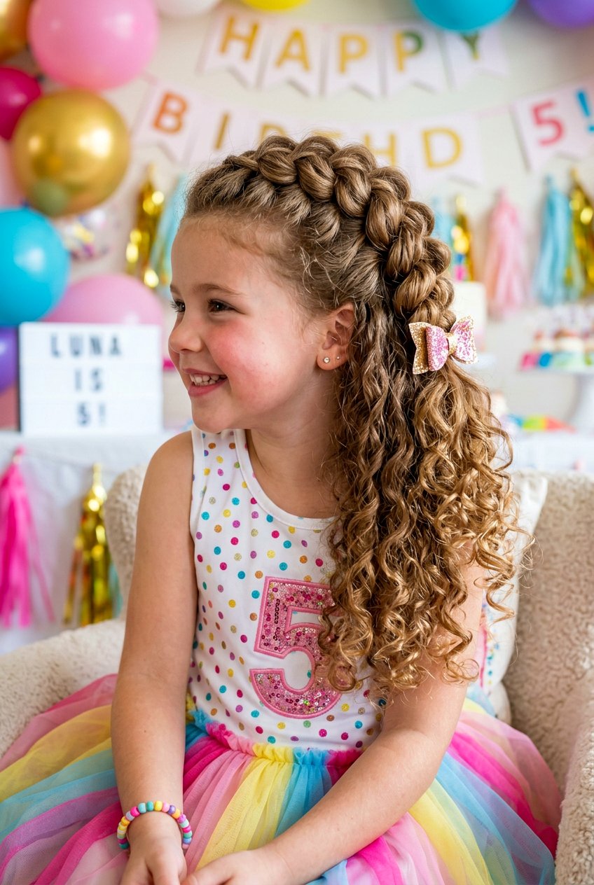 Half Up Curly Pull Through Braid - 20 little girls half up curls hairstyle - 20 little girls half up curls hairstyle