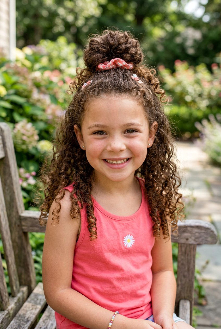 Half Up Curly Top Knot - 20 little girls half up curls hairstyle - 20 little girls half up curls hairstyle
