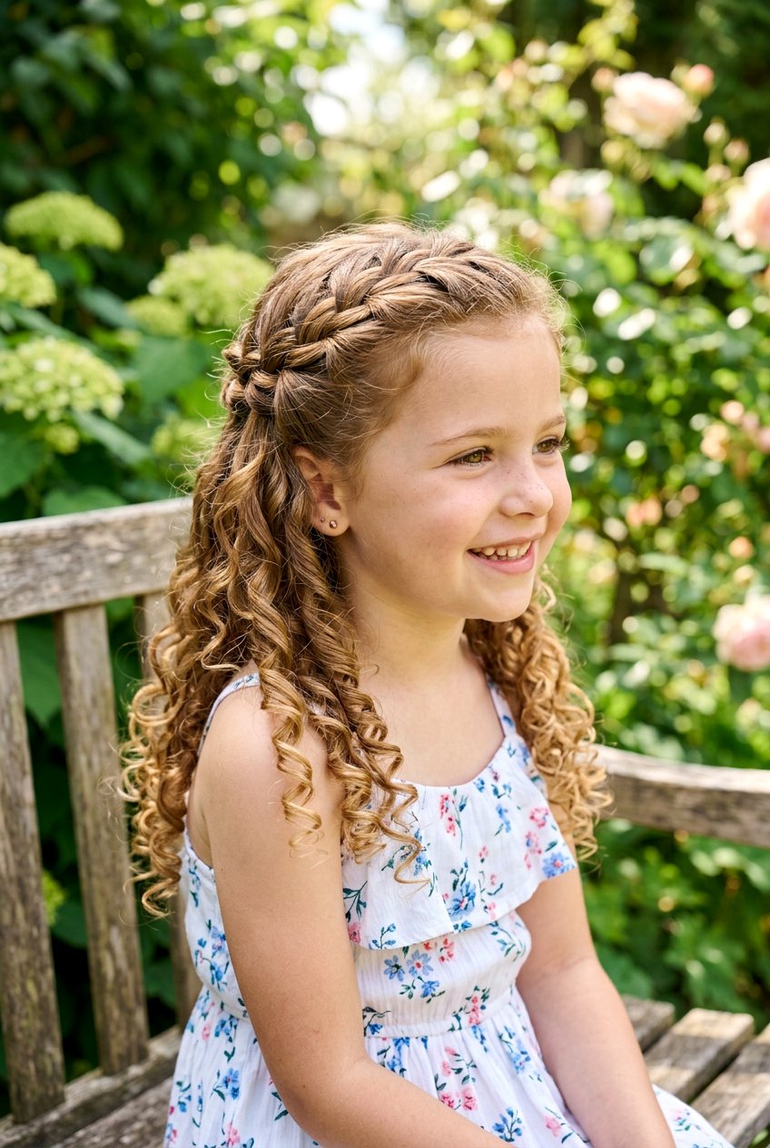 Half Up Curly Waterfall Braid - 20 little girls half up curls hairstyle - 20 little girls half up curls hairstyle