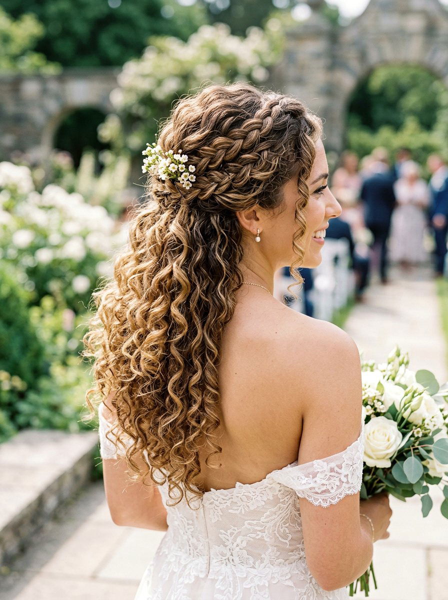 Half Up Curly - 20 wedding hairstyles for curly brides - 20 wedding hairstyles for curly brides