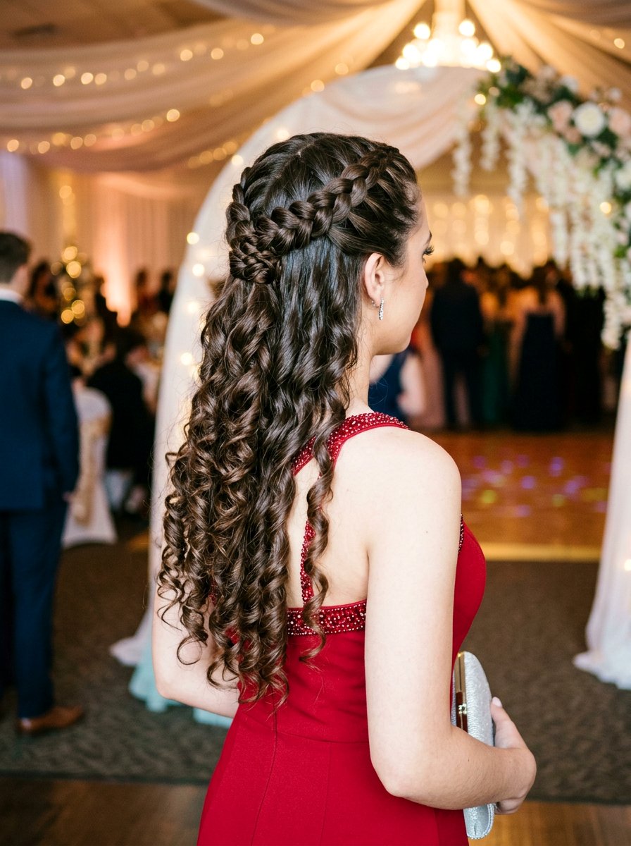 Half Up Double French Braid With Curls - 20 prom half up curls with braids - 20 prom half up curls with braids