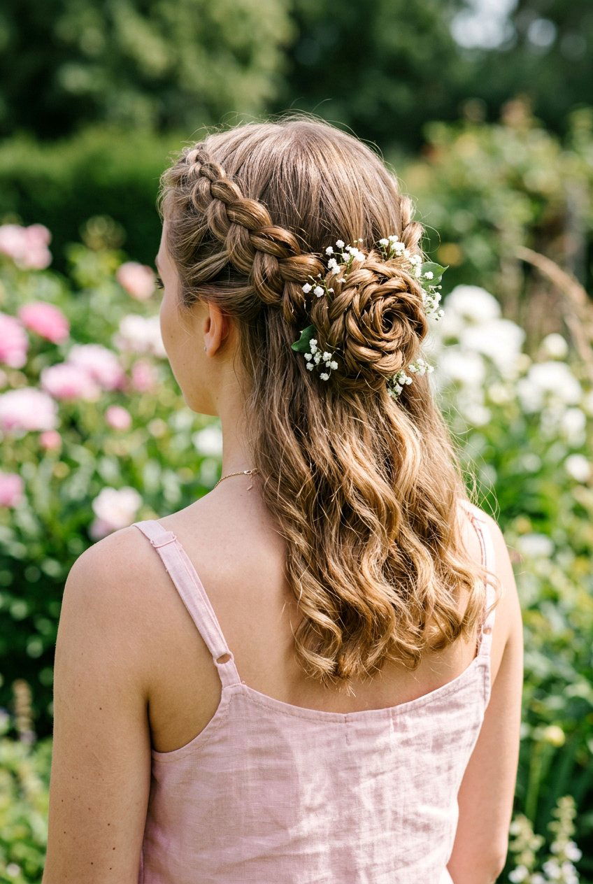 Half Up Dutch Braid Flower - 20 school hairstyle with simple braid - 20 school hairstyle with simple braid