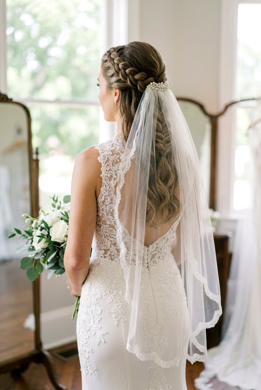 Half Up Dutch Braid With Fingertip Veil - 20 bridal half up braid with veil - 20 bridal half up braid with veil