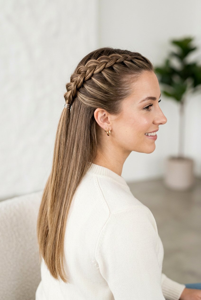 Half Up Dutch Braid With Straight Ends - 20 date night half up hairstyle - 20 date night half up hairstyle