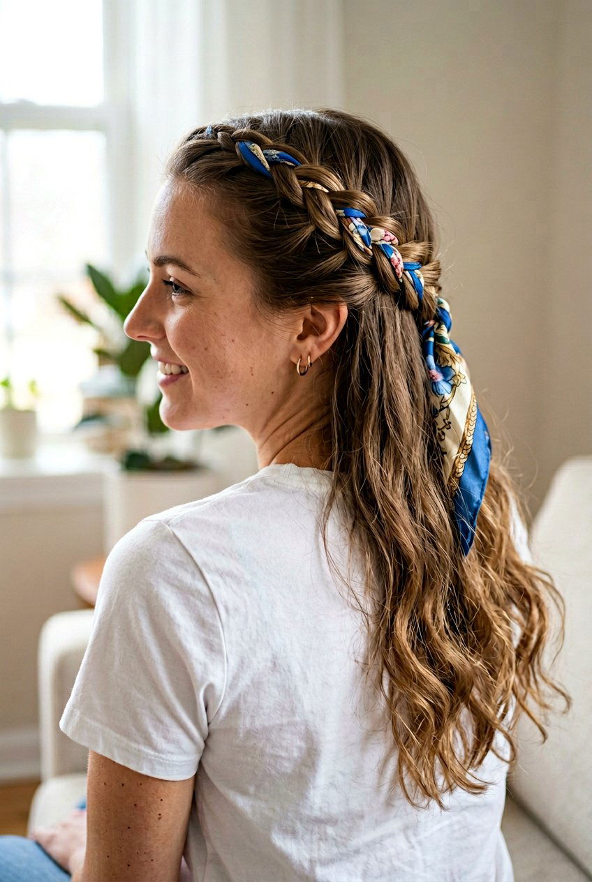 Half Up Dutch Scarf Braid - 20 braided scarf hairstyle - 20 braided scarf hairstyle