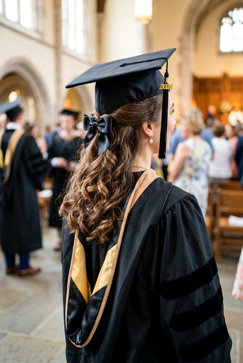 Half Up Elegant Bow With Graduation Cap - 20 graduation half up hairstyle with cap - 20 graduation half up hairstyle with cap