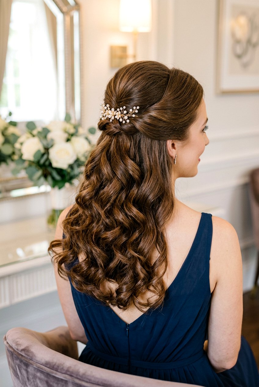 Half Up Engagement Hair With Curls - 20 engagement dinner hairstyles - 20 engagement dinner hairstyles