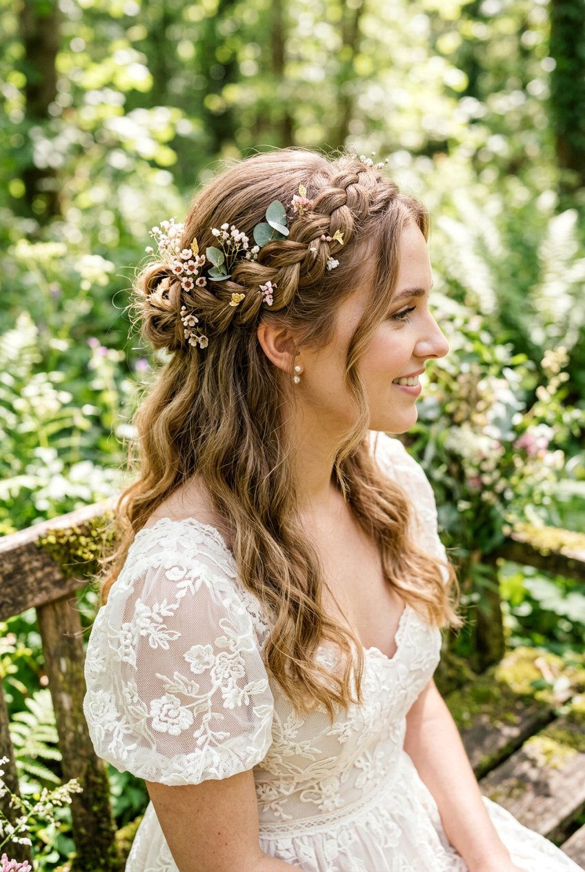 Half Up Fairycore Braided Crown - 20 fairycore hairstyles for women - 20 fairycore hairstyles for women