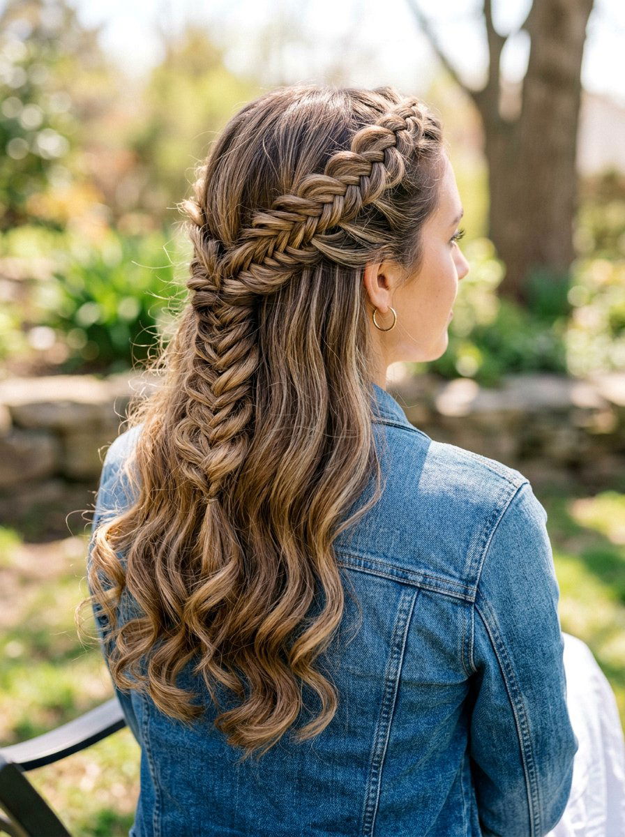 Half Up Fishtail Braid - 20 fishtail braid hairstyle for long hair - 20 fishtail braid hairstyle for long hair