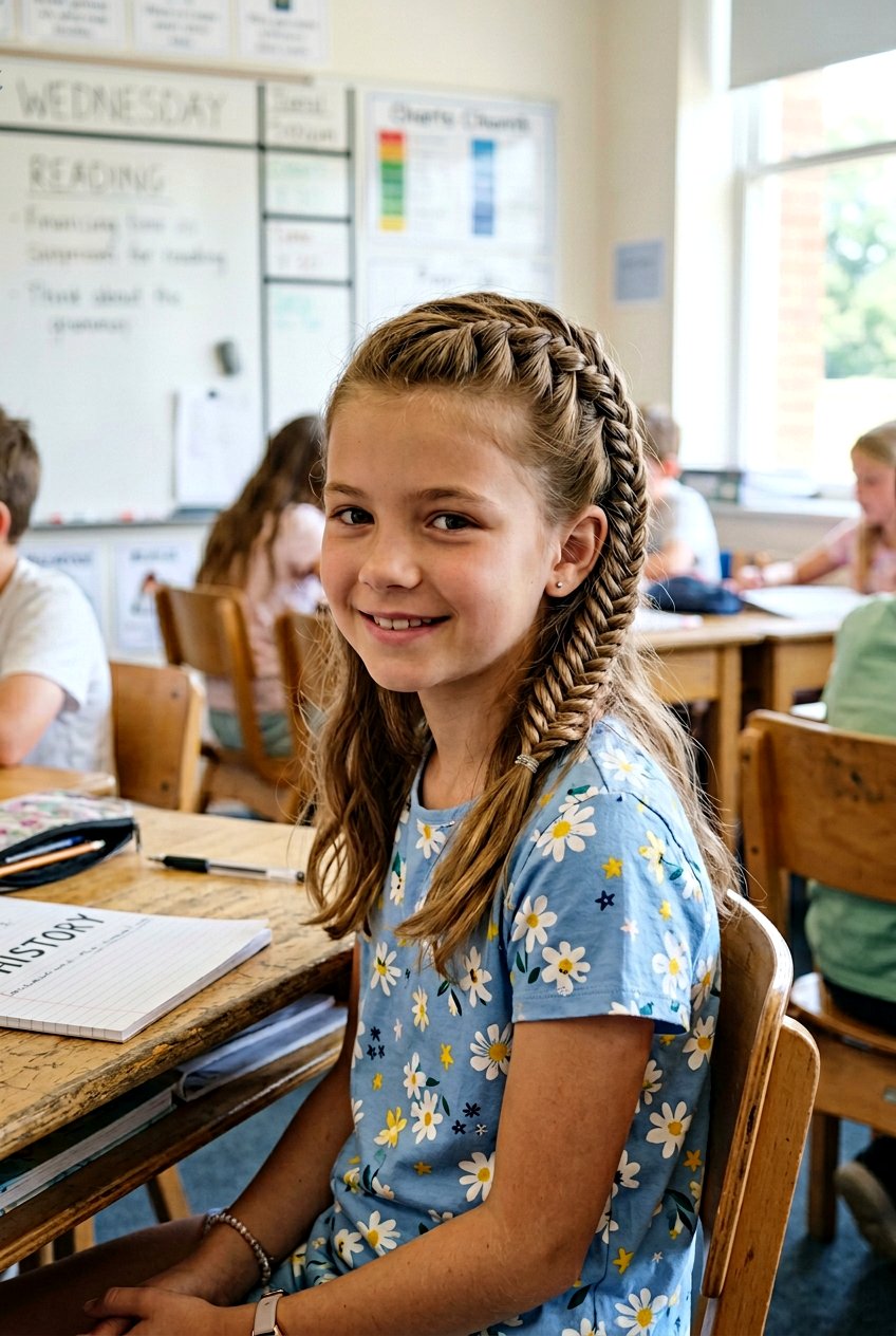 Half Up Fishtail Braid For School Days - 20 simple school braid for girls - 20 simple school braid for girls