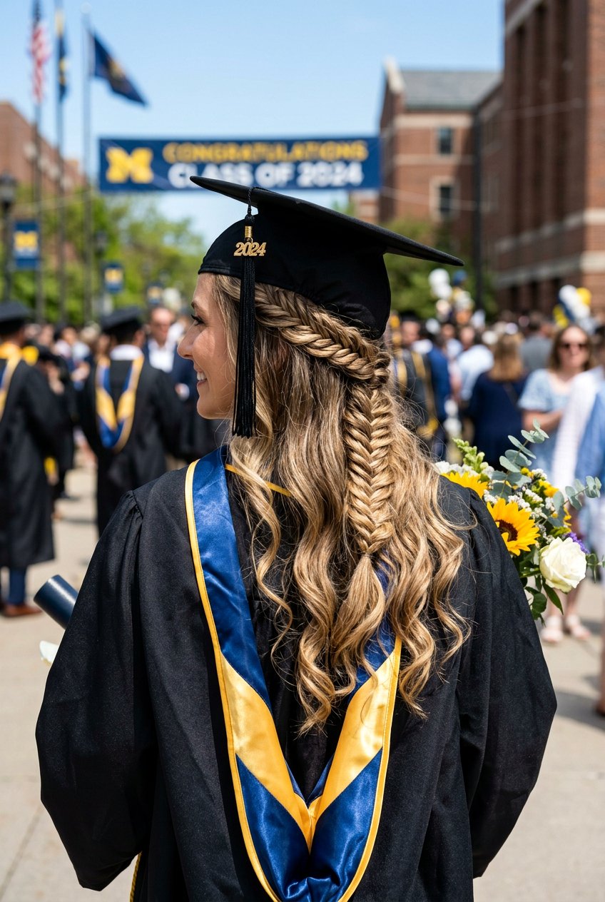 Half Up Fishtail Braid With Graduation Cap - 20 graduation half up hairstyle with cap - 20 graduation half up hairstyle with cap