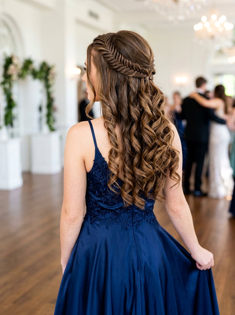 Half Up Fishtail Braid With Voluminous Curls - 20 prom half up curls with braids - 20 prom half up curls with braids