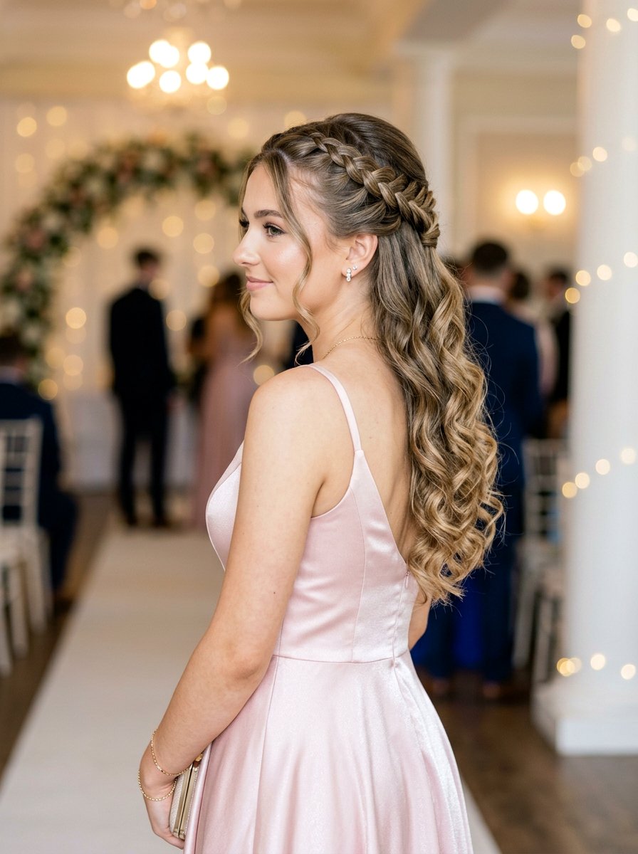 Half Up French Braid With Loose Curls - 20 prom half up curls with braids - 20 prom half up curls with braids