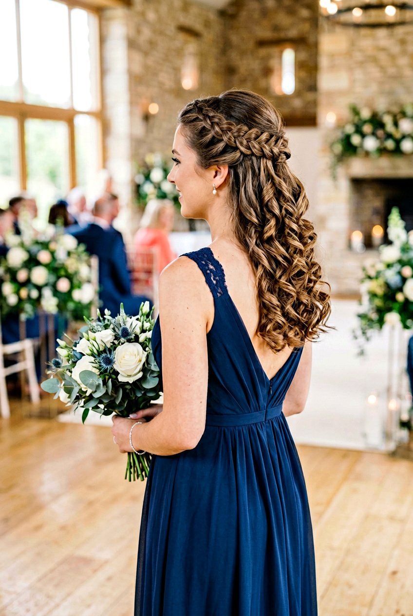 Half Up French Braid With Voluminous Curls - 20 bridesmaid half up with curls - 20 bridesmaid half up with curls