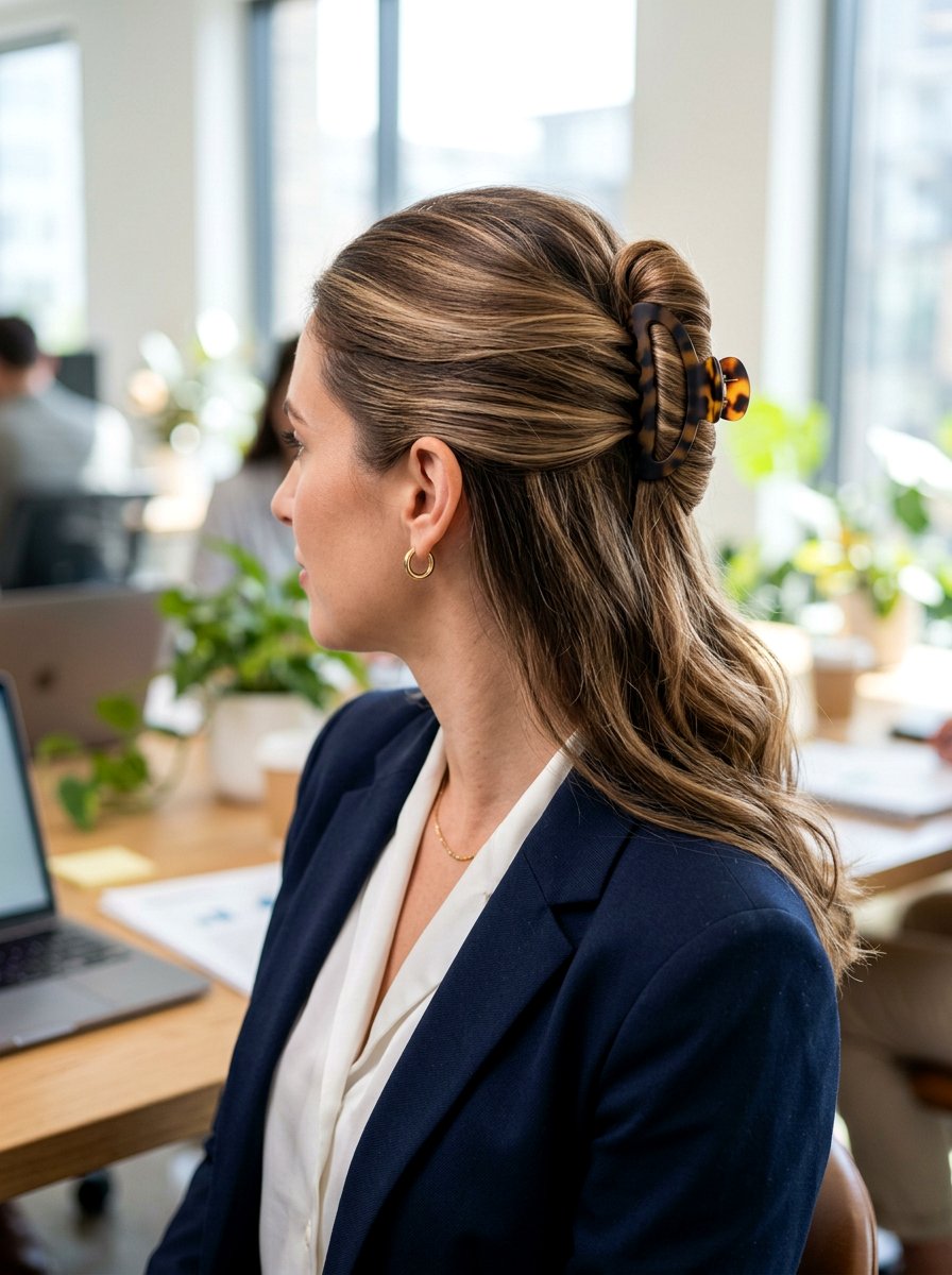Half Up French Twist - 20 office friendly claw clip hairstyles - 20 office friendly claw clip hairstyles