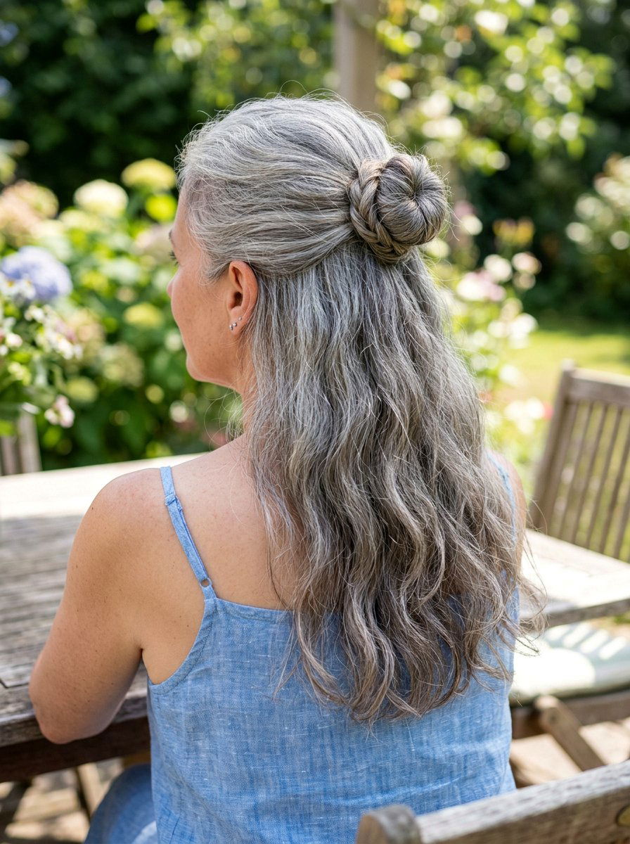 Half Up Gray Chignon - 20 elegant gray chignon hairstyle - 20 elegant gray chignon hairstyle