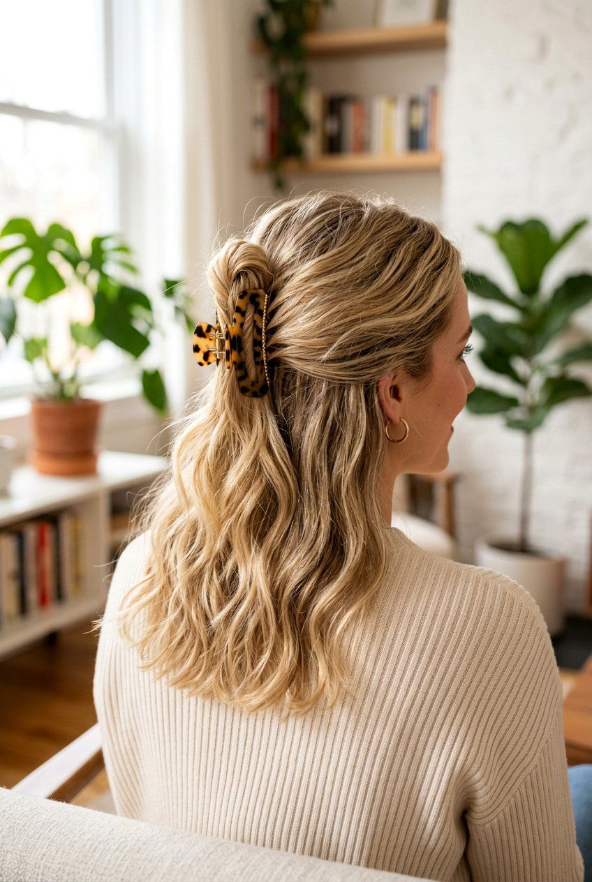 Half Up Half Down - 20 windy day claw clip hairstyle - 20 windy day claw clip hairstyle