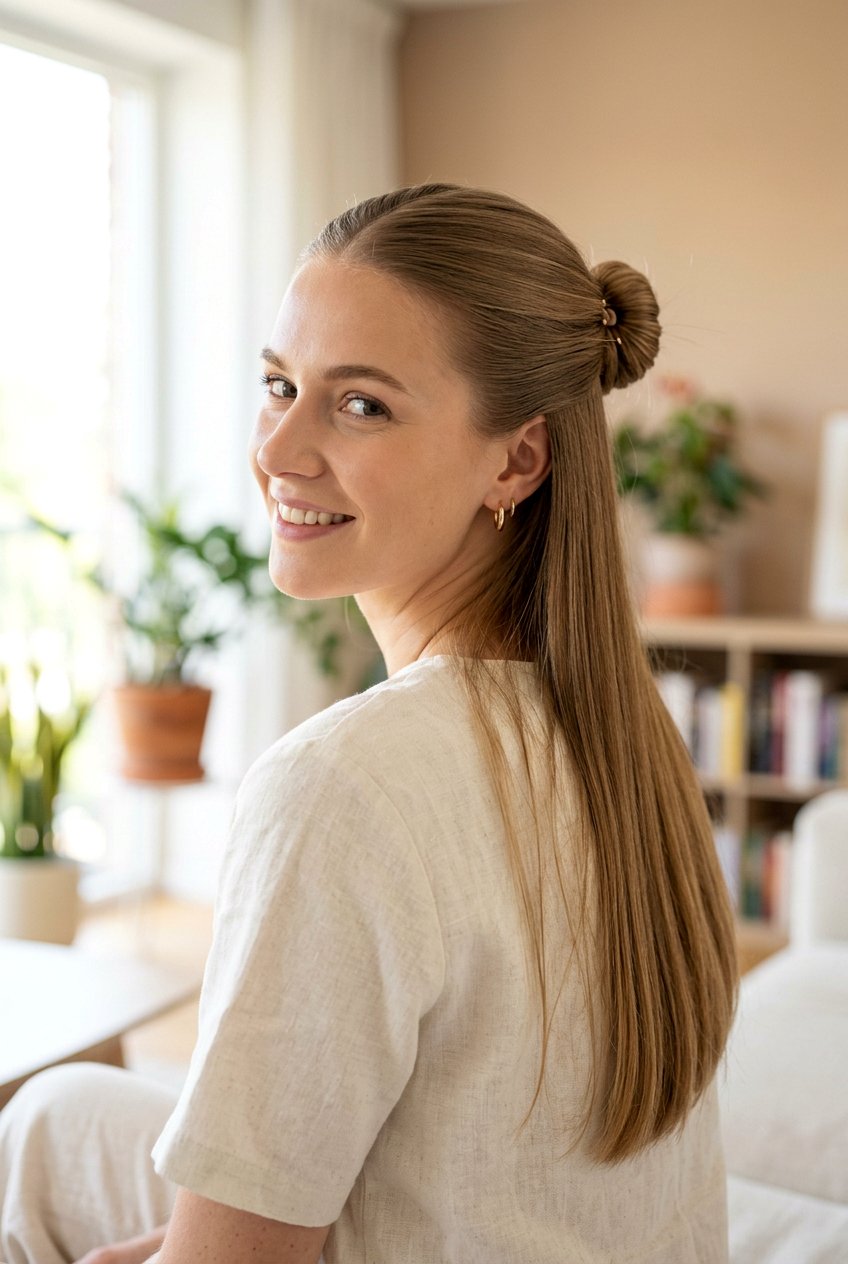 Half Up Half Down - 20 pin straight hairstyles - 20 pin straight hairstyles