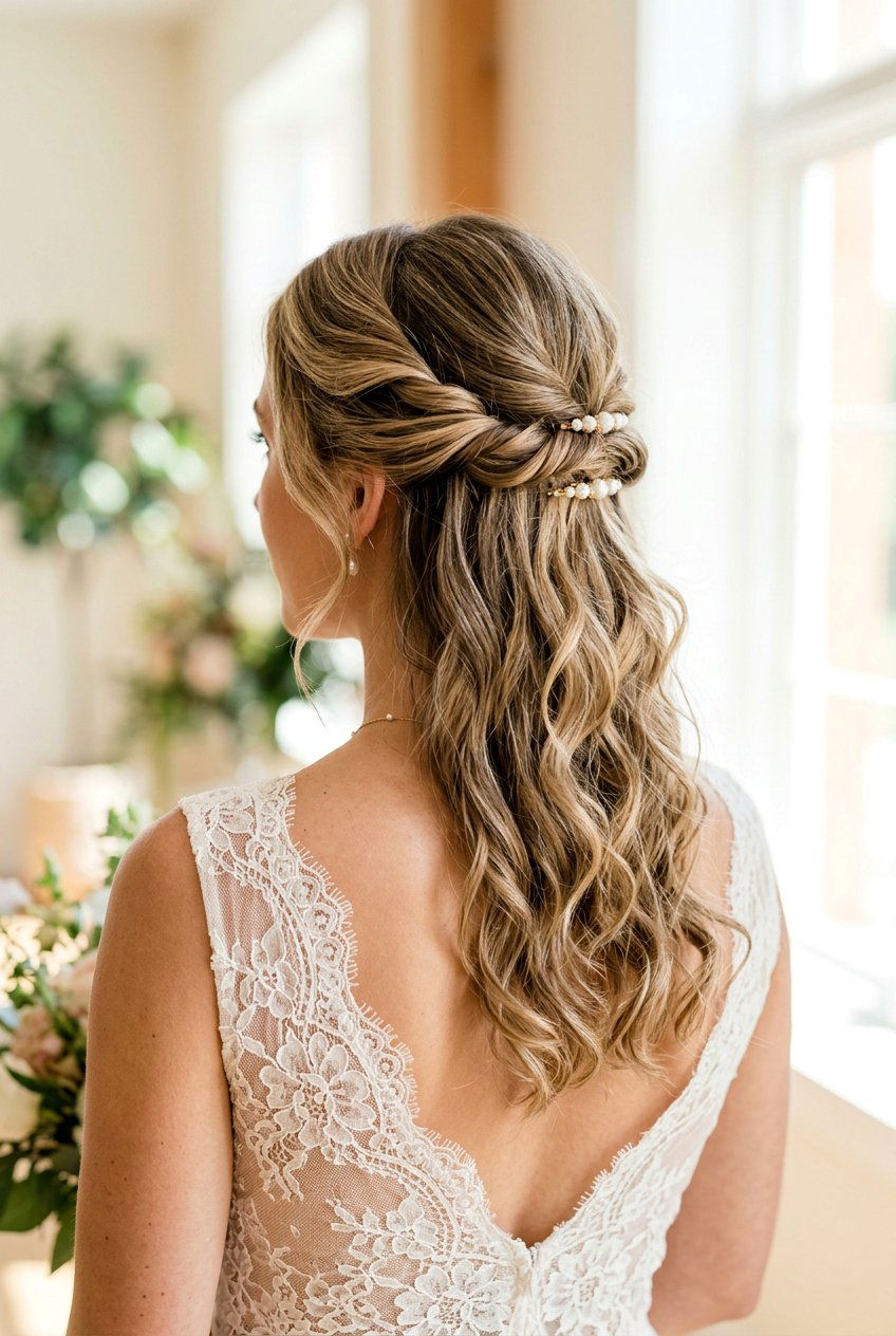 Half Up Half Down - 20 elegant bridal hairstyle for medium hair - 20 elegant bridal hairstyle for medium hair